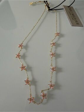 Gold Pink Opal Flower Charms necklace